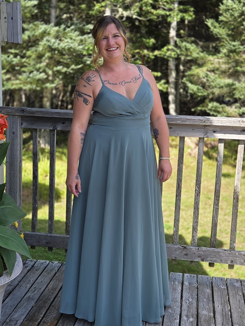Azazie Sage Green Spaghetti Strap V-Neck A-Line Dress